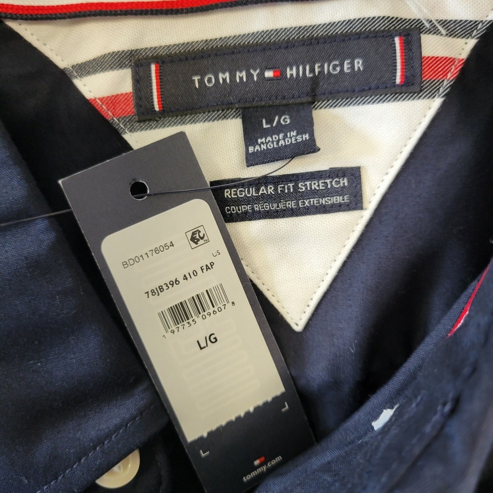 Tommy Hilfiger Mens Dark Navy Blue Regular Fit Stretch Shirt 78JB396 410 FAP L - Picture 3 of 5